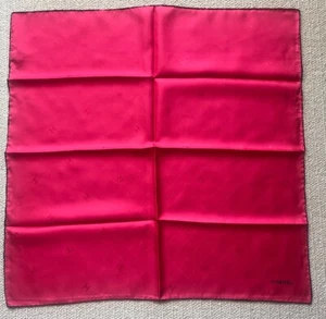 Chanel New Coral Red CC Logo Silk Scarf with Navy Trim - Picture 1 of 6