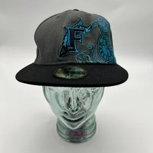 Men’s Black Florida Marlins MLB Baseball Hat Cap New Era Sz 7 1/2 59fifty - Picture 1 of 6