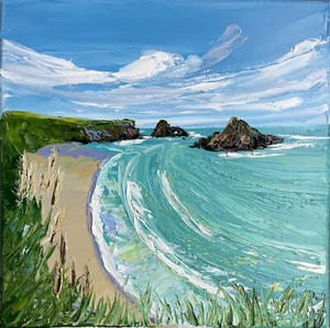 Pintura al óleo artística de Elk Beach Greenwood State del norte de California 12 x 12 pulgadas - Imagen 1 de 15
