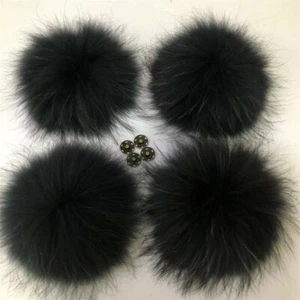 10 un./Lote-6" Gris Oscuro Piel de Mapache Real Pompón Bola con Botón a Presión Zapatos Sombrero Hágalo Usted Mismo - Imagen 1 de 2