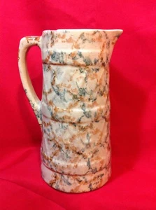 Antique 9 1/2" Spongeware Stoneware Pitcher Good Color Chainlink Pattern - Picture 1 of 7