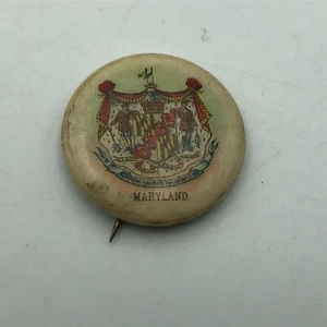 Prendedor insignia botón pinback sello estado Maryland con sello W+H 1894 1896 antiguo vintage - Imagen 1 de 12