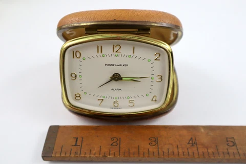 Vintage Phinney Walker German Travel Alarm Clock w/ Radium Dial Cover