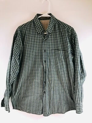 Haggar Shirt Men's Size Medium Navy blue & Green Plaid Long Sleeve Button Down - Image 1 of 4