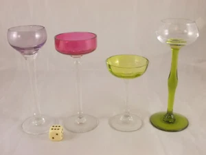 Vier Jugendstil Likörgläser Stengelgläser farbig Schnapsgläser alt antik Glas - Bild 1 von 4