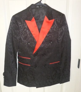 Black with red detail, Mens 3 piece suit, floral detail, size medium, 29-30 - Picture 1 of 15