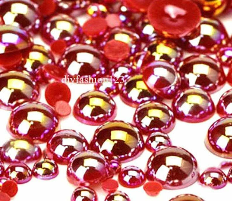 600 piezas AB Rojo Mezcla Tamaños Plano Trasero Resina Perla Cabujones Foto 1 de 1