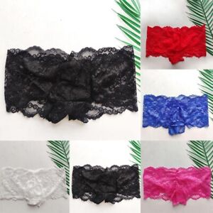 Men's Sheer Lace Boxer Briefs Sexy Floral Underwear with Intricate Details