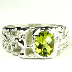 Anello uomo pepita in argento sterling 925, peridoto, SR197 - Foto 1 di 5