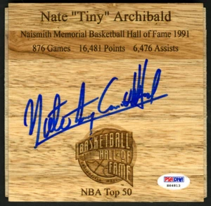 Nate Tiny Archibald SIGNED 6x6 Floorboard Boston Celtics PSA/DNA AUTOGRAPHED HOF - Picture 1 of 1