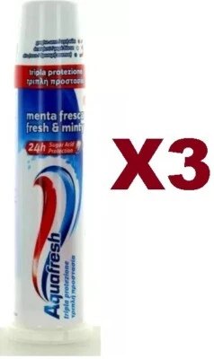 3 PZ DENTIFRICIO AQUAFRESH TRIPLA PROTEZIONE DISPENSER MENTA FRESCA 100 ML - Image 1 of 2