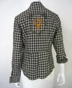 Milly USA Design Long sleeve blouse Top XL EXTRA Large Cotton MWOT Black White - Picture 1 of 12