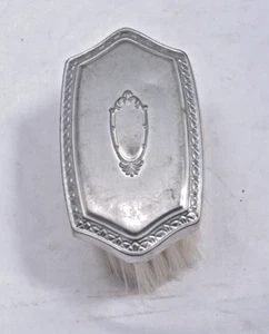 Web Vintage Silber Zinn Baby Haarbürste mit weichen weißen Borsten UNMonogrammiert Top - Bild 1 von 4