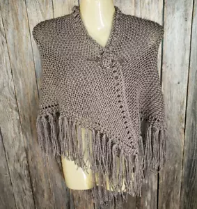 NEW Taupe Metallic Hand Knit Knitted Shawl Wrap Scarf Boho Hippie Handmade - Picture 1 of 7