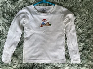 Girls Jrs White Quality LS Shirt Top Embroidered Beach Scene July 4 Sz Small - Picture 1 of 6