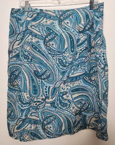 Worthington Teal Blue Paisley Embroidered Sequined Straight 100% Silk Skirt 14 - Picture 1 of 12