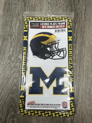 MICHIGAN WOLVERINES THIN RIM LICENSE PLATE FRAME WITH 2 DECALS NEW WINCRAFT 👀 - Image 1 of 4