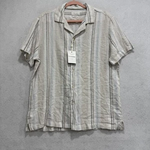 Porter & Ash Shirt Mens Large Beige Stripe Linen Blend Short Sleeve Casual - Picture 1 of 12