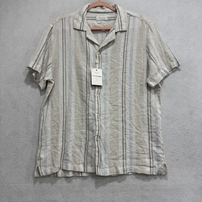 Porter & Ash Shirt Mens Large Beige Stripe Linen Blend Short Sleeve Casual - Image 1 of 4