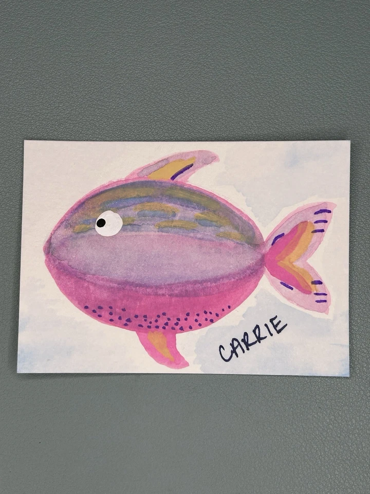 纸上水粉原创艺术签名ACEO微型鱼画Amy Lethem — 第 1/1 张图片