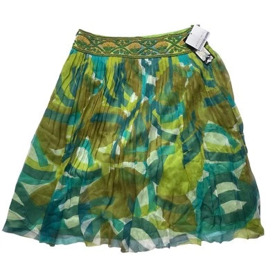 NWT Lafayette 148 Green Beaded Skirt Sz 12 Women's Silk Pleated  - Image 1 of 4