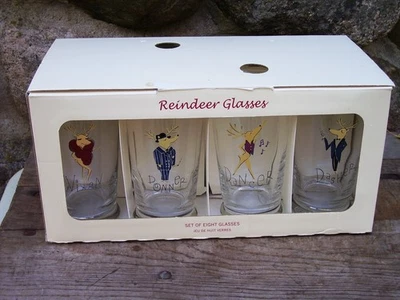 VASOS DE VIDRIO DE RENO DE SANTA GRANERO DE CERÁMICA ~ JUEGO DE 8 ~ SIN USAR EN CAJA RETIRADOS Foto 1 de 4
