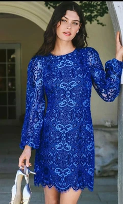 NWT Lilly Pulitzer Georgi Shift Dress Long Sleeve Lined Blue Lace Womens 8 - Image 1 of 4
