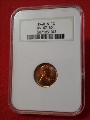 1940-S  LINCOLN WHEAT BACK CENT NGC MS 67 RD          OLD HOLDER         #DRF-17 - Image 1 of 4