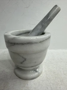 Juego de mortero y mortero de mármol vintage gris y blanco, pesado, boticario, pesado - Imagen 1 de 9