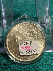 Dólar de plata Morgan 1921-P, 58 casi sin circular (AU), Philadelphia Mint, 90 % - Imagen 1 de 3