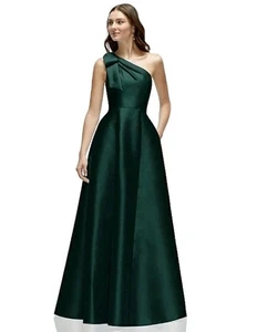 Vestido Alfred Sung Evergreen con un hombro lazo línea A talla 8 $279 D875 - Imagen 1 de 11