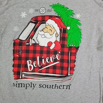 Simply Southern Top Women's Medium Gray Stay Jolly Believe Crew Neck Long Sleeve Foto 1 de 4