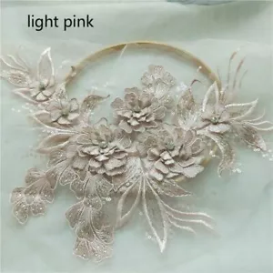 Embroidery Lace Applique 3D Sequin Patch DIY Wedding Dress Sewing Trimming Craft - Picture 1 of 22