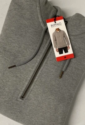 NWT Buffalo David Bitton Men's 1/4 HALF Zip Fleece Hoodie Sweatshirt GRAY MEDIUM - Image 1 of 4