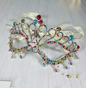 Venetian Masquerade Mask, Mardi Gras Silver Mask, Rainbow Teardrop Mask, LGBTQ - Picture 1 of 3