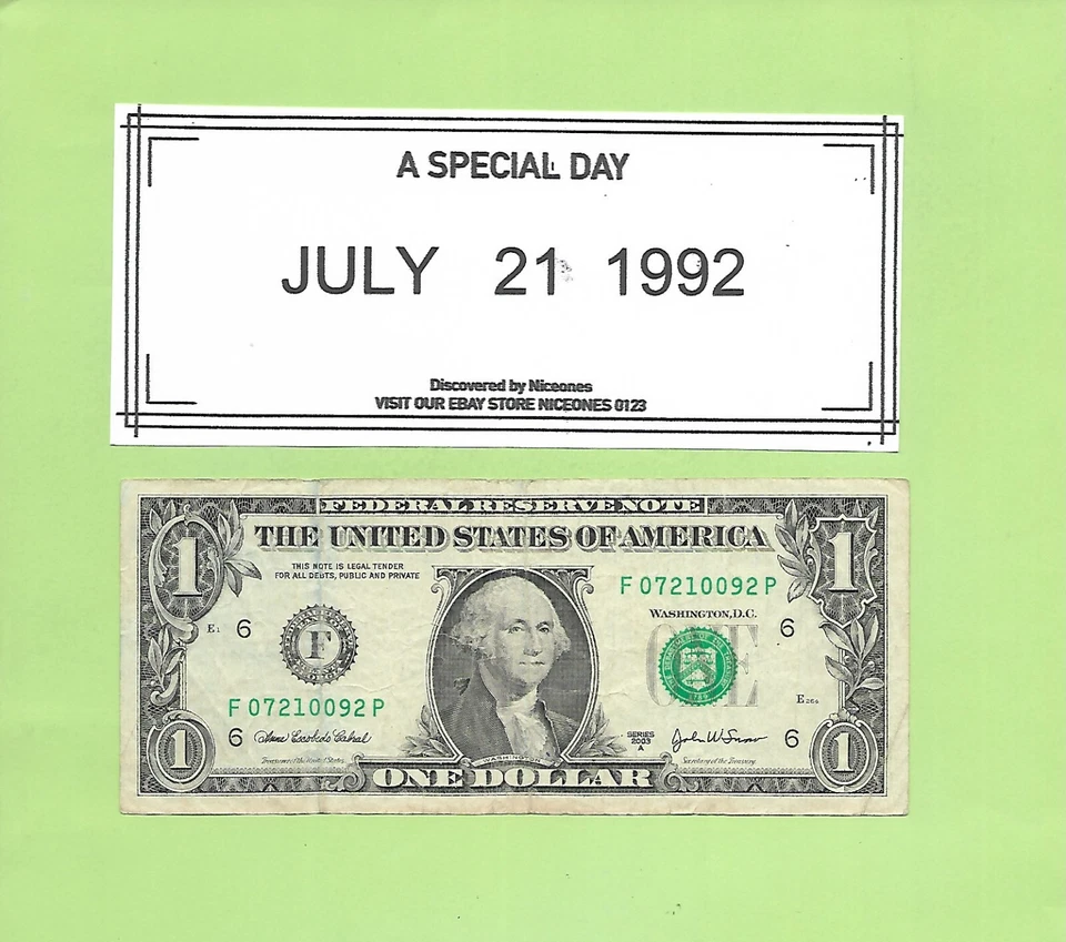 JULY 21, 1992 .. 2003A  $1  F 0721 0092 P ....BIRTHDAY NOTE ....   07-21-0092 - Image 1 of 1