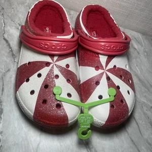 Crocs Classic Lined Holiday Christmas PEPPERMINT Clogs SPARKLE Size M7 W9 NEW - Picture 1 of 11