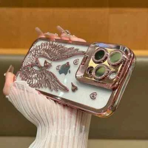 Lussuosa custodia telefono supporto fotocamera diamante pavone per iPhone 15 Pro 14 12 11 13 - Foto 1 di 27