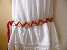 Hippie Boho Chic Red Tie Fringe Belt with Mother of Pearl Shell Great for Beach