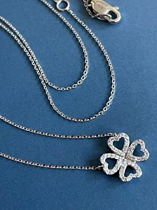 Diamond Necklace 9ct  White Gold in 0.18ct Clover Leaf Flower Chain HM - Picture 1 of 14
