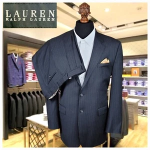 RALPH LAUREN Mens Suit Gray Stripe 2 Piece 44L Pants 37 x 31 Blazer Sport Coat - Picture 1 of 21