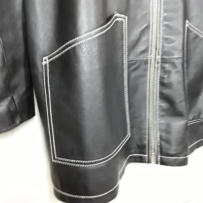 Abrigo Marquis de Cuero para Hombres M Negro Cremallera Costura Blanca Chaqueta de Calce Suelto Foto 1 de 4