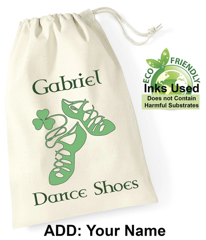 Irish Dance Shoe Personalised Drawstring Bag Cotton Girl Adult Birthday Gift - Image 1 of 4