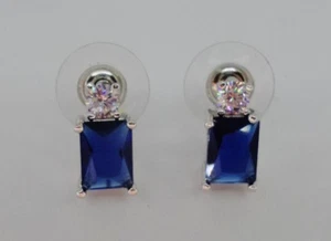 Pendientes Lobo Mujer Baguette Cristal Circonita Azul Zafiro Alta Bisutería - Imagen 1 de 1