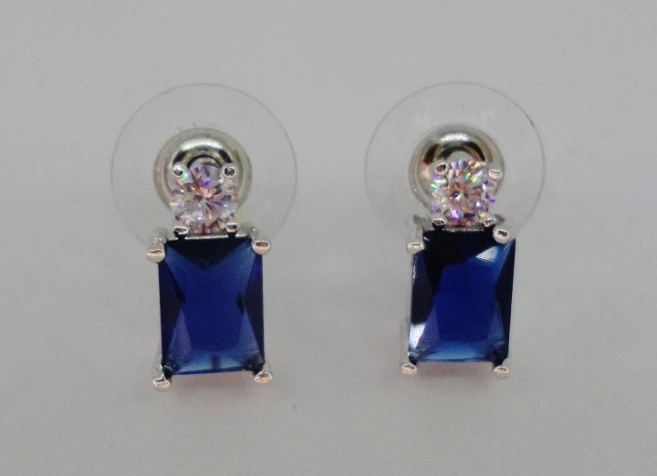 Pendientes Lobo Mujer Baguette Cristal Circonita Azul Zafiro Alta Bisutería - Imagen 1 de 1