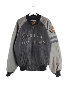 Harley Davidson 90s giacca college pelle ricamata vintage nera L uomo - Foto 1 di 7