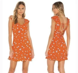 NEW Free People Womens Like A Lady Lined Mini Dress Orange Floral Summer Size M - Picture 1 of 9