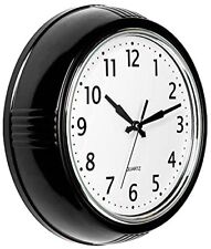 Black Wall Clock Retro Silent Non Ticking 9.5 Inch round Battery Operated Qualit