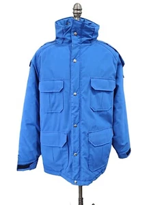 Sz L Vintage Woolrich Winter Coat Parka Royal Blue W/ Thinsulate Detachable Hood - Picture 1 of 12