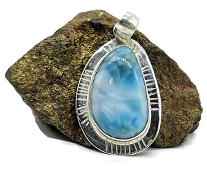 Blue and White Larimar Pendant, Water & Fire Gemstone, Dolphin Stone - Picture 1 of 7